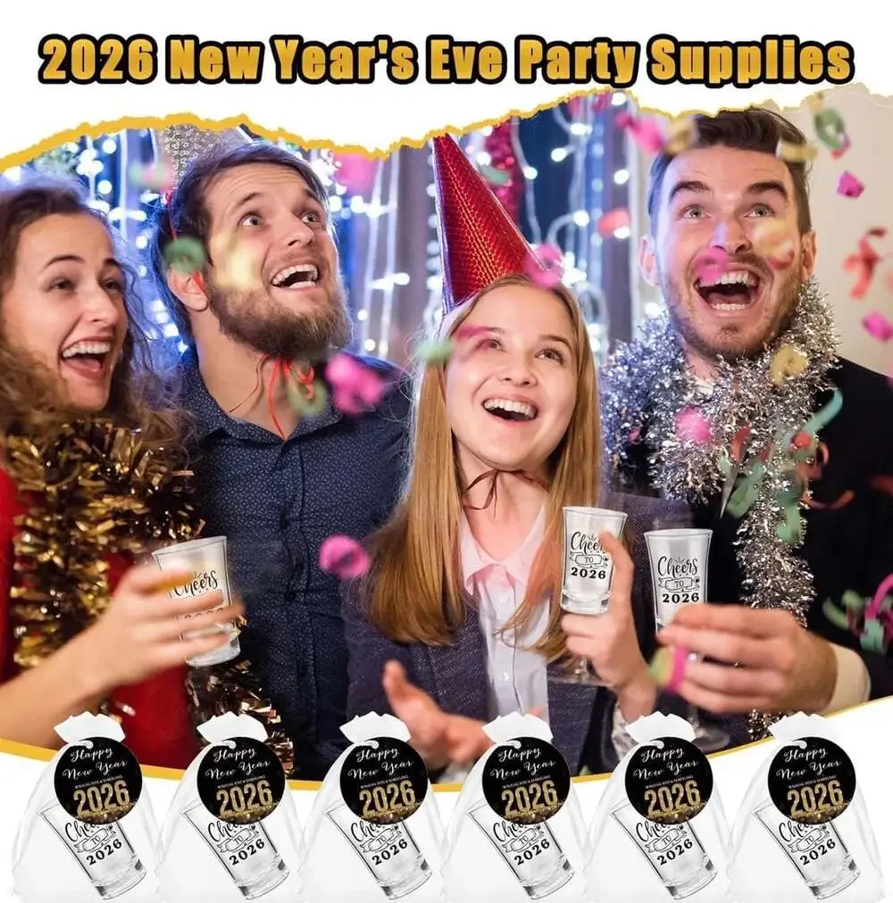 18 Sets 2026 New Year's Eve Party Favors, Acrylic Clear Shot Glasses with Cheers